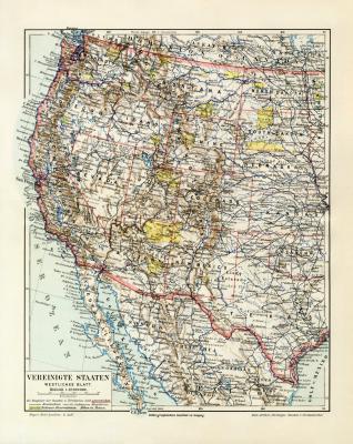 Vereinigte Staaten Westliches Blatt historische Landkarte Lithographie ca. 1908