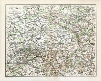 Westfalen historische Landkarte Lithographie ca. 1908