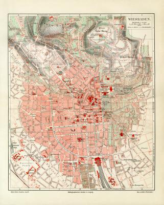 Wiesbaden historischer Stadtplan Karte Lithographie ca. 1912