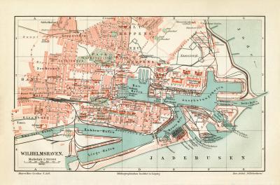 Wilhelmshaven historischer Stadtplan Karte Lithographie ca. 1908