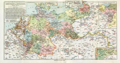 Garnisonskarte von Mitteleuropa Stand 1914 historische Landkarte Lithographie ca. 1914