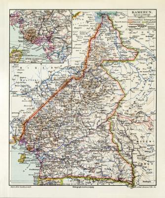 Kamerun historische Landkarte Lithographie ca. 1912