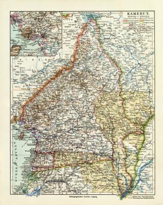 Kamerun historische Landkarte Lithographie ca. 1914