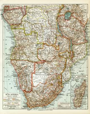 Südafrika historische Landkarte Lithographie ca. 1918