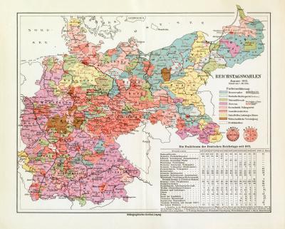 Reichstagswahlen 1912 Stand 01.12.1916 historische Landkarte Lithographie ca. 1916