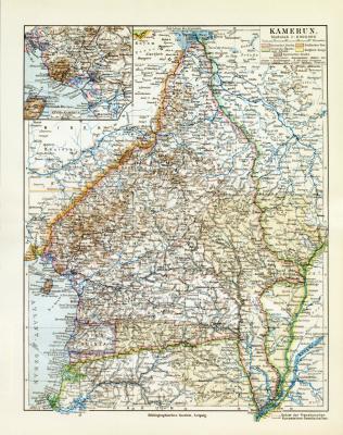 Kamerun historische Landkarte Lithographie ca. 1917