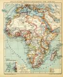 Politische Übersichtskarte von Afrika historische Landkarte Lithographie ca. 1908