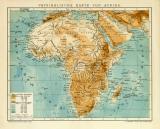 Physikalische Karte von Afrika historische Landkarte Lithographie ca. 1906