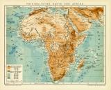 Physikalische Karte von Afrika historische Landkarte Lithographie ca. 1908