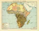 Völkerkarte von Afrika historische Landkarte Lithographie ca. 1908