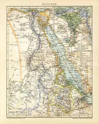 Ägypten historische Landkarte Lithographie ca. 1901