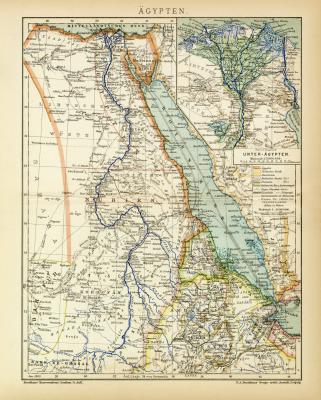 Ägypten historische Landkarte Lithographie ca. 1905