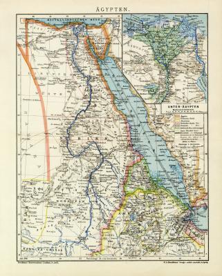 Ägypten historische Landkarte Lithographie ca. 1906