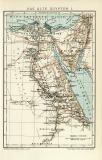 Das alte Ägypten I. - II. Theben historische Landkarte Lithographie ca. 1911