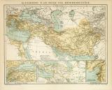 Alexander der Große Reich und Eroberungszüge historische Landkarte Lithographie ca. 1899
