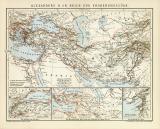 Alexander der Große Reich und Eroberungszüge historische Landkarte Lithographie ca. 1901