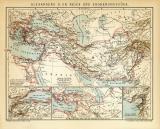 Alexander der Große Reich und Eroberungszüge historische Landkarte Lithographie ca. 1905