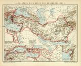 Alexander der Große Reich und Eroberungszüge historische Landkarte Lithographie ca. 1908