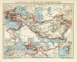 Alexander der Große Reich und Eroberungszüge historische Landkarte Lithographie ca. 1910