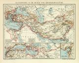 Alexander der Große Reich und Eroberungszüge historische Landkarte Lithographie ca. 1912
