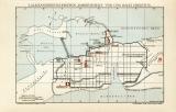 Alexandrien im ersten Jahrhundert vor und nach Christus II. im 3. - 5. Jahrhundert nach Christus historischer Stadtplan Karte Lithographie ca. 1899