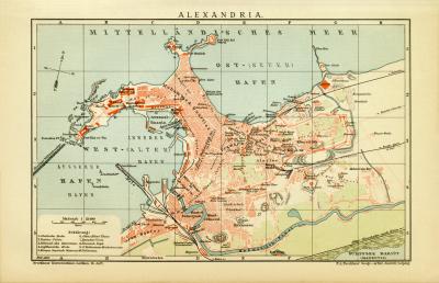 Alexandria historischer Stadtplan Karte Lithographie ca. 1901