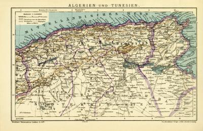 Algerien und Tunesien historische Landkarte Lithographie ca. 1910