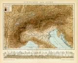 Einteilung der Alpen historische Landkarte Lithographie ca. 1905