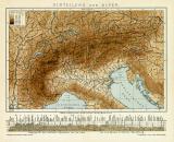 Einteilung der Alpen historische Landkarte Lithographie ca. 1907