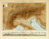 Einteilung der Alpen historische Landkarte Lithographie ca. 1908