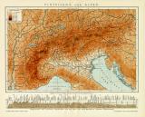 Einteilung der Alpen historische Landkarte Lithographie ca. 1910