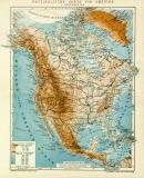 Physikalische Karte von Amerika I. Nordamerika historische Landkarte Lithographie ca. 1904