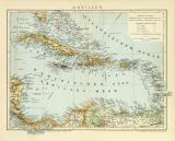 Antillen historische Landkarte Lithographie ca. 1901