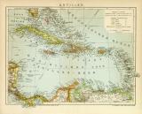 Antillen historische Landkarte Lithographie ca. 1905
