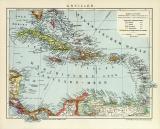 Antillen historische Landkarte Lithographie ca. 1906