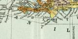 Antillen historische Landkarte Lithographie ca. 1908
