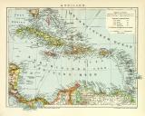 Antillen historische Landkarte Lithographie ca. 1910