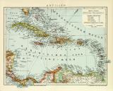 Antillen historische Landkarte Lithographie ca. 1912