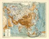Physikalische Karte von Asien historische Landkarte Lithographie ca. 1901