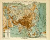 Physikalische Karte von Asien historische Landkarte Lithographie ca. 1905