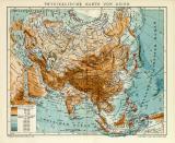 Physikalische Karte von Asien historische Landkarte Lithographie ca. 1907