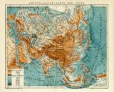 Physikalische Karte von Asien historische Landkarte Lithographie ca. 1911