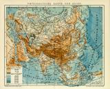 Physikalische Karte von Asien historische Landkarte Lithographie ca. 1911