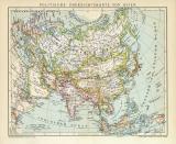 Politische Übersichtskarte von Asien historische Landkarte Lithographie ca. 1901