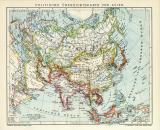 Politische Übersichtskarte von Asien historische Landkarte Lithographie ca. 1907