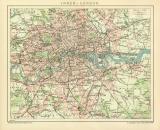 Inner - London historischer Stadtplan Karte Lithographie ca. 1902