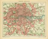 Inner - London historischer Stadtplan Karte Lithographie ca. 1904