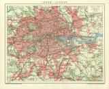 Inner - London historischer Stadtplan Karte Lithographie ca. 1905