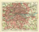 Inner - London historischer Stadtplan Karte Lithographie ca. 1912