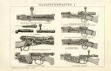 Handfeuerwaffen I.-II. historische Bildtafel Holzstich ca. 1898